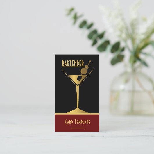 Goud Metallic Cocktail Logo Bartender Visitekaartje (Staand voorkant)