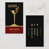 Goud Metallic Cocktail Logo Bartender Visitekaartje (Voorkant / Achterkant)