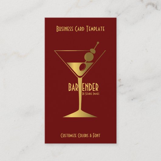 Goud Metallic Cocktail Logo Bartender Visitekaartje (Voorkant)