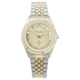 Goud Metallic Cross Name Sjabloon Horloge