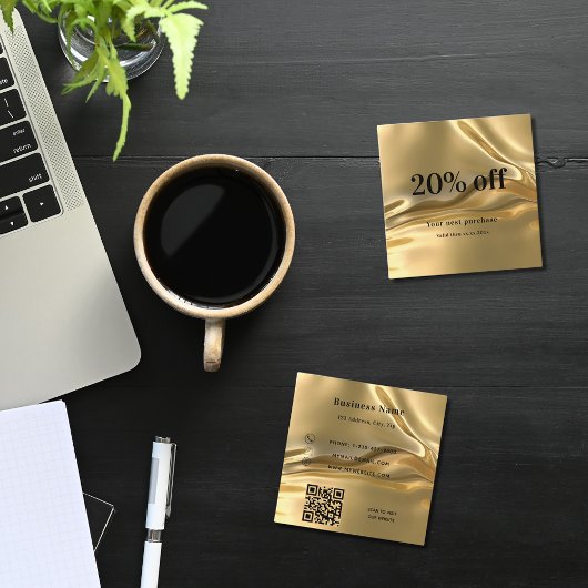 Goud metallic elegante qr code loyaliteit kortingskaartje
