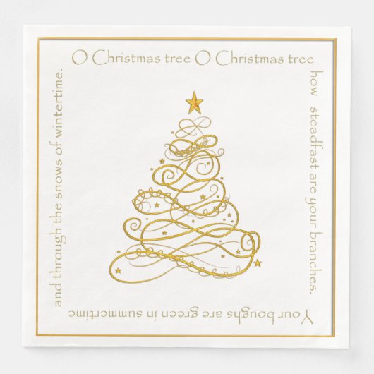 Goud Metallic Filigree "O Christmas Tree" Tekst Servetten (Voorkant)