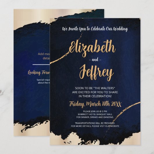 Goud Metallic geborsteld | Donkerblauwe textuur Kaart (Voorkant / Achterkant)