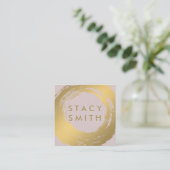 Goud Metallic geborsteld | Roos gouden poly achter Vierkante Visitekaartje (Staand voorkant)