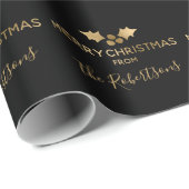 Goud Metallic Holly Zwart Vrolijk Kerstmis Naam Cadeaupapier (Rol Hoek)
