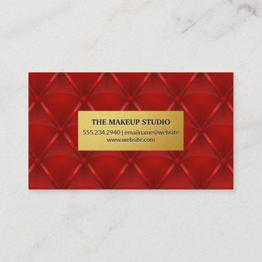 Goud Metallic Lijst | Rode gestoffeerde achtergron Visitekaartje (Achterkant)