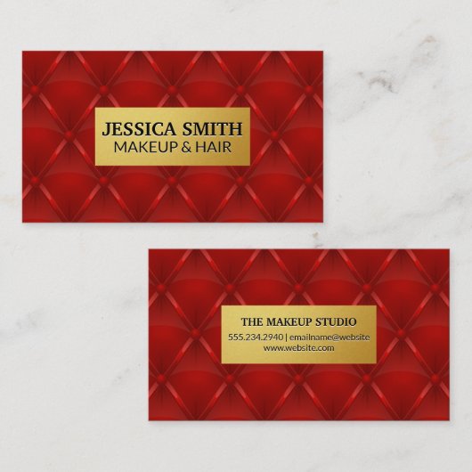 Goud Metallic Lijst | Rode gestoffeerde achtergron Visitekaartje (Voorkant / Achterkant)