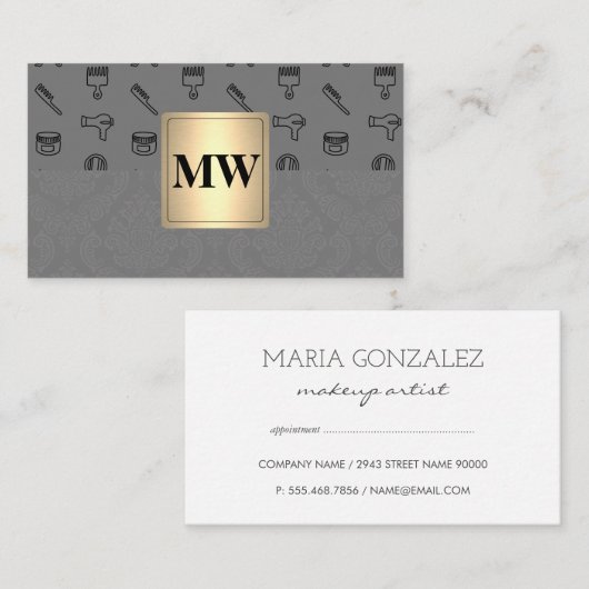 Goud Metallic | Monogram damast | Stylist Afsprakenkaartje (Voorkant / Achterkant)