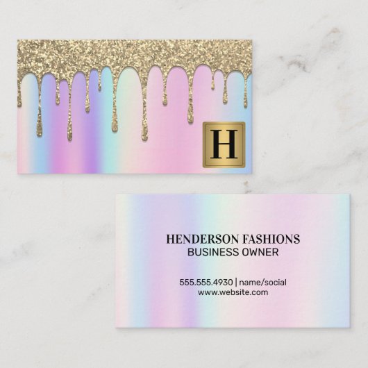 Goud Metallic Monogram | Glitter Drip | iriserend Visitekaartje (Voorkant / Achterkant)
