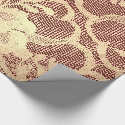 Goud Metallic Sepia Luxe Bloemen Kant Burgund Lux Cadeaupapier (Hoek)