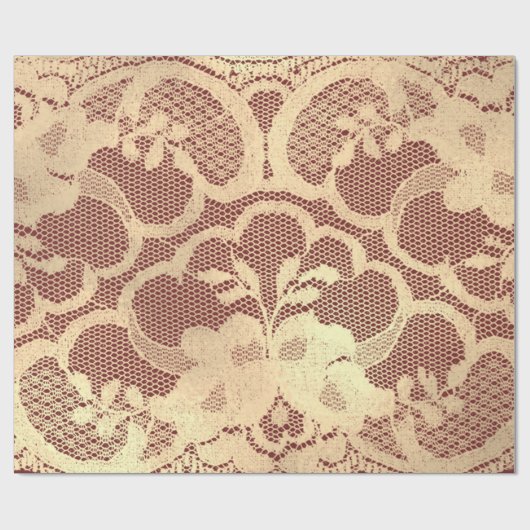 Goud Metallic Sepia Luxe Bloemen Kant Burgund Lux Cadeaupapier (Vlak)
