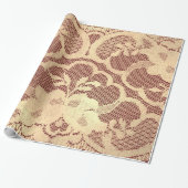 Goud Metallic Sepia Luxe Bloemen Kant Burgund Lux Cadeaupapier (Uitgerold)