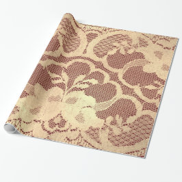 Goud Metallic Sepia Luxe Bloemen Kant Burgund Lux Cadeaupapier