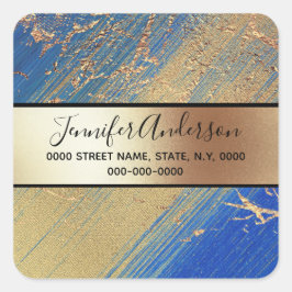 Goud metallic shimmer marmer blauw modern chic vierkante sticker