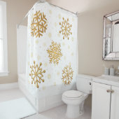 Goud Metallic Sneeuwvlokken op Wit Douchegordijn (In situ)