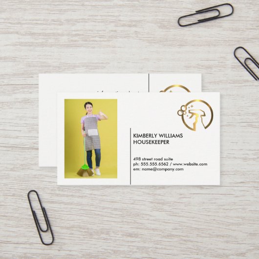 Goud Metallic Spray Fles | Maid | Aangepaste afbee Visitekaartje (Voorkant / Achterkant in situ)
