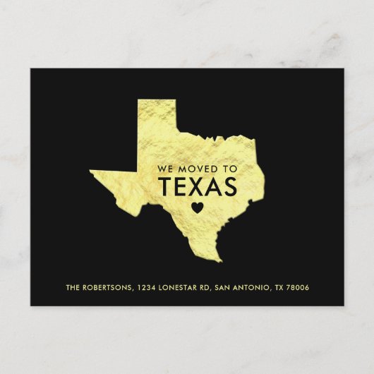 Goud Metallic Texas Kaart Zwart Nieuw adres (Voorkant)