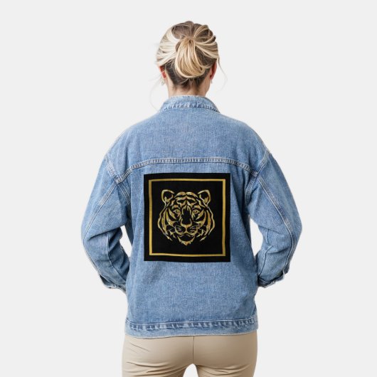Goud Metallic Tiger Gezicht Denim Jacket (Model)