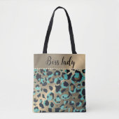 Goud Metallic Turquoise Leopard Boss Lady Tote Bag (Voorkant)