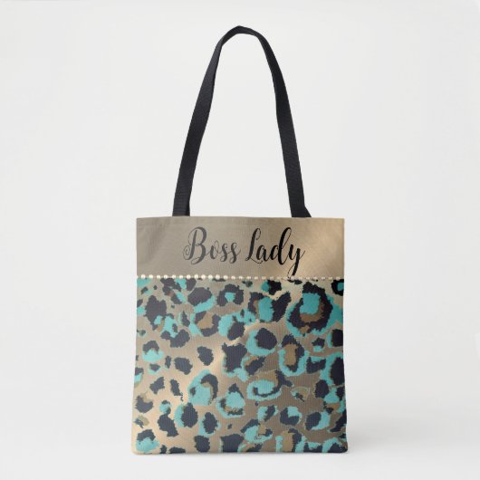Goud Metallic Turquoise Leopard Boss Lady Tote Bag (Voorkant)