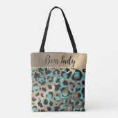 Goud Metallic Turquoise Leopard Boss Lady Tote Bag (Achterkant)