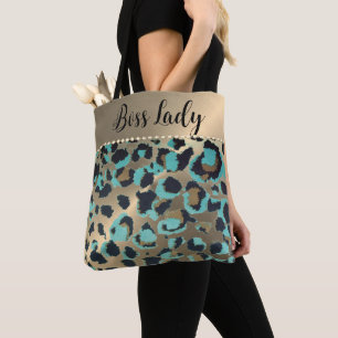 Goud Metallic Turquoise Leopard Boss Lady Tote Bag