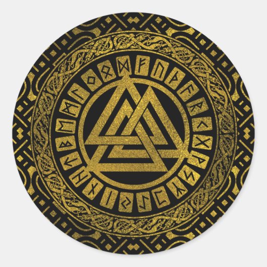 Goud Metallic Valknut symbool Ronde Sticker (Voorkant)