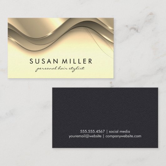 Goud Metallic Wave Achtergrond Visitekaartje (Voorkant / Achterkant)