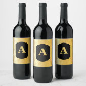 Goud metallic zwart kalligrafie persoonlijk monogr wijn etiket (Flessen)