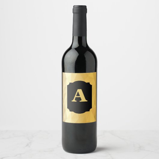 Goud metallic zwart kalligrafie persoonlijk monogr wijn etiket (Voorkant)