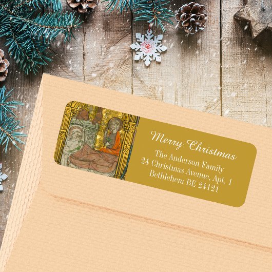 Goud Middeleeuws Christelijk Vrolijk Kerstfeest Etiket