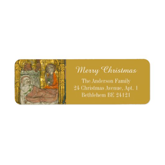 Goud Middeleeuws Christelijk Vrolijk Kerstfeest Etiket (Voorkant)