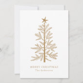 Goud Minimal Christmas Pine Tree Foto Feestdagenkaart (Voorkant)