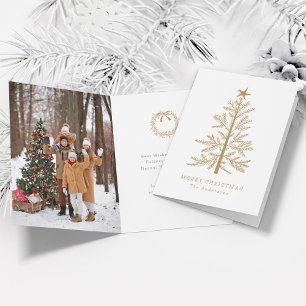 Goud Minimal Christmas Pine Tree Foto gevouwen Feestdagen Kaart