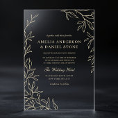 Goud Minimal Leaf Elegant Modern Wedding Acryl Uitnodigingen