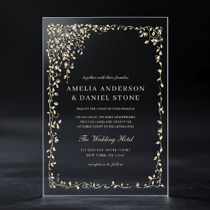 Goud Minimal Leaf Greenery Elegant Huwelijk Acryl Uitnodigingen