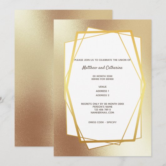 Goud minimalistisch, glad geometrisch lijst hexago kaart (Voorkant / Achterkant)