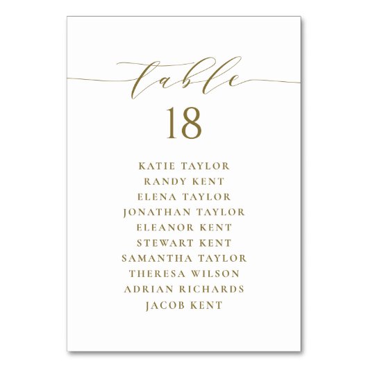 Goud minimalistisch script bruiloft zitschema kaart (Voorkant)