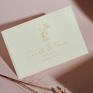 Goud/Mint Bloemen Monogrammed Kalligrafie Huwelijk Gastenboek