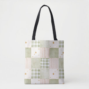 Goud Mint Groen Sterren Strepen Patches Kerstmis Tote Bag