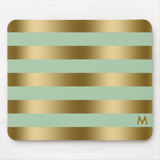 Goud & Mint-Groen Stripes Geometrisch Patroon Muismat (Voorkant)