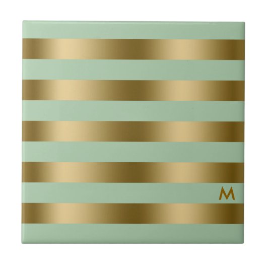 Goud & Mint-Groen Stripes Geometrisch Patroon Tegeltje (Voorkant)
