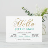 Goud, Mint | Modern Typografie Boy Baby shower Kaart (Staand voorkant)