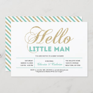 Goud, Mint   Modern Typografie Boy Baby shower Kaart