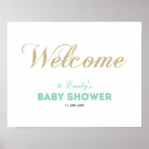 Goud & Mint   Modern Welkom Bord Baby Shower Jonge Poster
