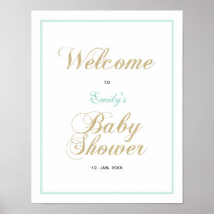 Goud & Mint   Modern Welkom Bord Baby Shower Jonge Poster