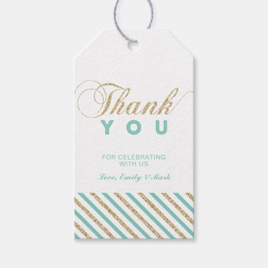 Goud & Mint | Moderne feestfavoriet bedankkaartjes Cadeaulabel (Voorkant)