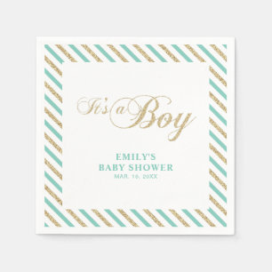 Goud & Mint   Moderne Jongens Baby Shower Papieren Servet