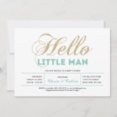Goud, Mint | Moderne typografie jongens babyshower Kaart (Voorkant)