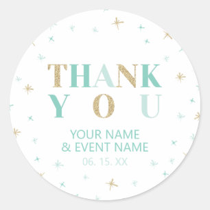 Goud & Mint sterren bedankcadeautje voor babyshowe Ronde Sticker